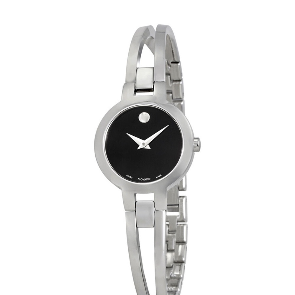 Movado Women's Black Dial Silver Watch